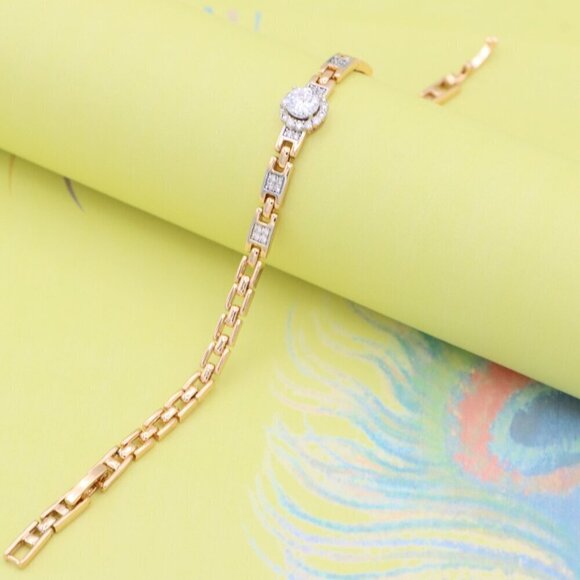 "Rose Gold Bracelet with Sparkling Centerpiece & Link Detailing, XPBL0830 - Picture 2 of 12